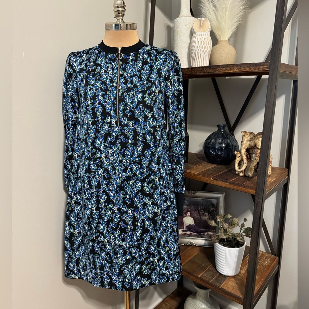 ME+EM Blue Black Mini Zipped Dress Women’s Size 2 Shirt Shift Dress